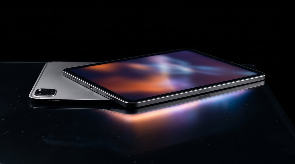 Apple iPad Pro 11" 512GB — dois iPads sobre superfície reflexiva