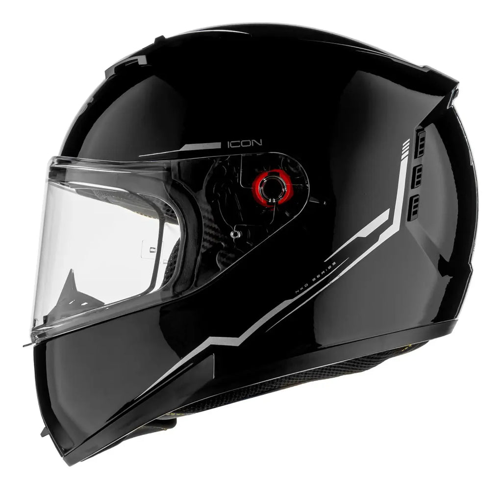 Capacete Peels Icon Pro NKD Preto Brilhante - Vista lateral com viseira