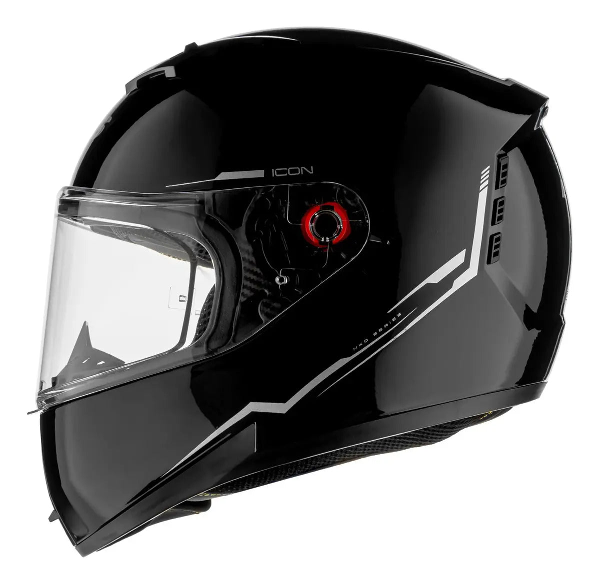 Capacete Peels Icon Pro NKD Preto Brilhante - Vista lateral com viseira