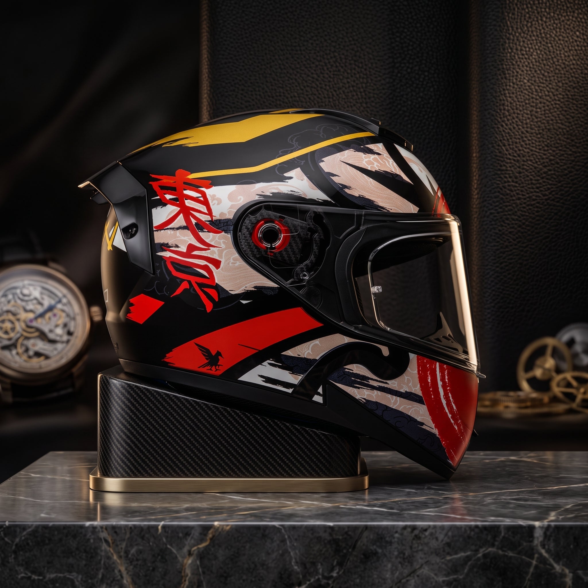 Capacete Peels Icon Pro Tokyo Vermelho - Foto premium em suporte de mármore