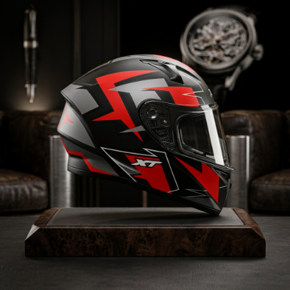 Capacete Xtroy FF526 Vermelho - Foto premium em suporte de madeira nobre