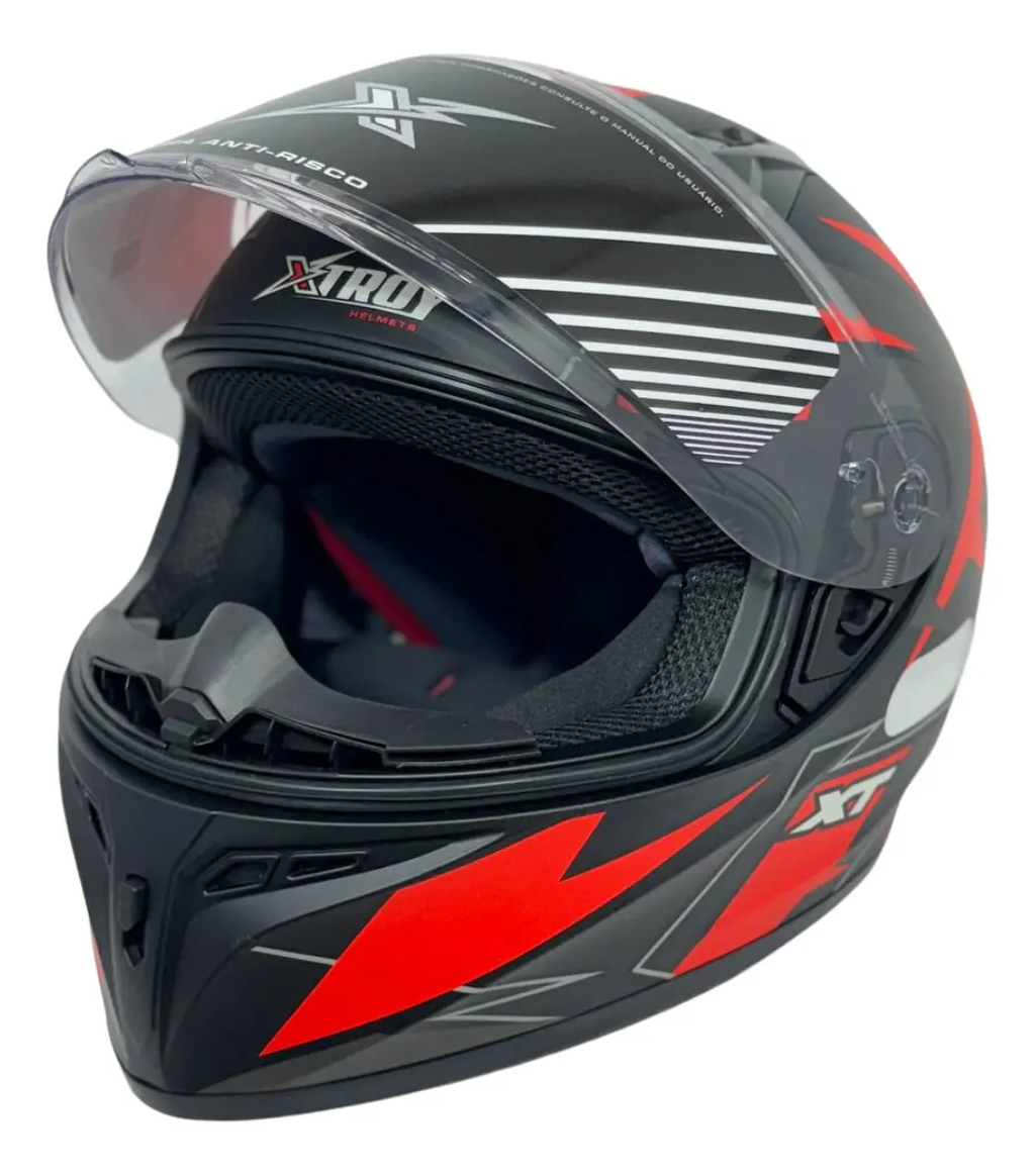 Capacete Xtroy FF526 Vermelho - Vista lateral com viseira aberta