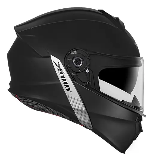 Capacete Xtroy MSV 722 Modular Preto - Vista lateral com viseira transparente
