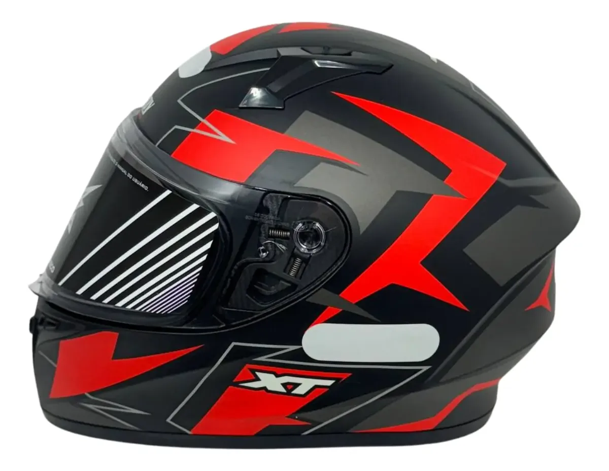 Capacete Xtroy FF526 Vermelho - Vista lateral com viseira fechada